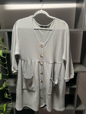4/ $20 FS Collection Light Gray Waffle Knit Mini Dress with Buttons